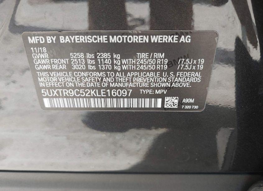 Photo 9 of 2019 Bmw X3 XDRIVE30I (VIN 5UXTR9C52KLE16097)