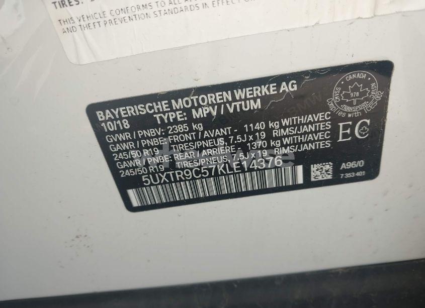 Photo 9 of 2019 Bmw X3 XDRIVE30I (VIN 5UXTR9C57KLE14376)