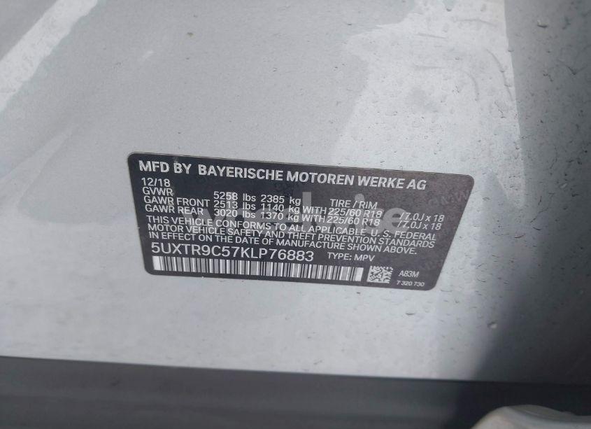 Photo 9 of 2019 Bmw X3 XDRIVE30I (VIN 5UXTR9C57KLP76883)