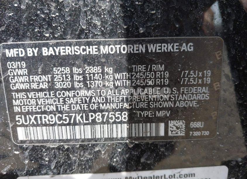 Photo 9 of 2019 Bmw X3 XDRIVE30I (VIN 5UXTR9C57KLP87558)