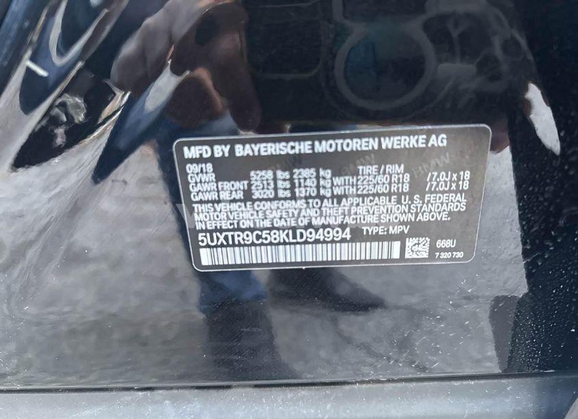 Photo 9 of 2019 Bmw X3 XDRIVE30I (VIN 5UXTR9C58KLD94994)