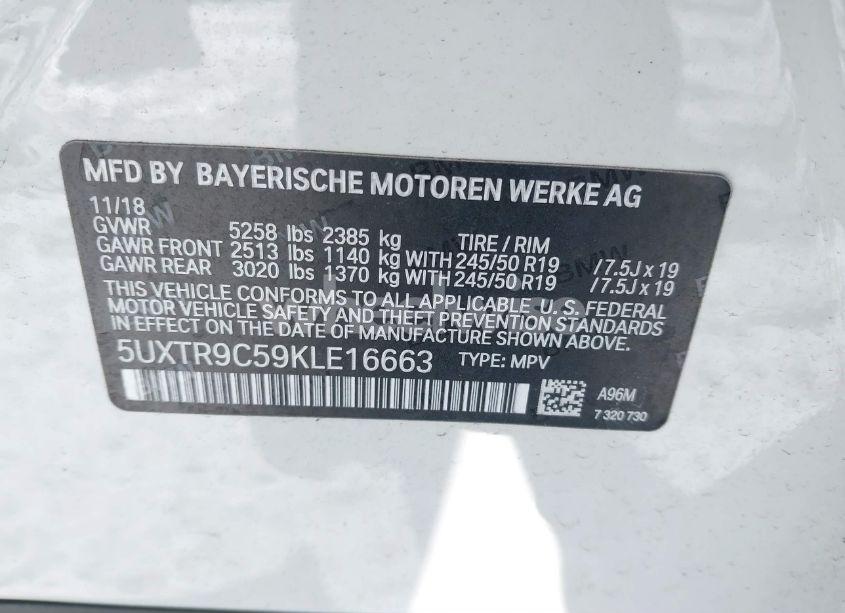 Photo 9 of 2019 Bmw X3 XDRIVE30I (VIN 5UXTR9C59KLE16663)