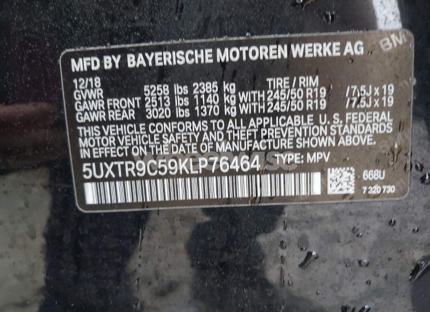 Photo 9 of 2019 Bmw X3 XDRIVE30I (VIN 5UXTR9C59KLP76464)