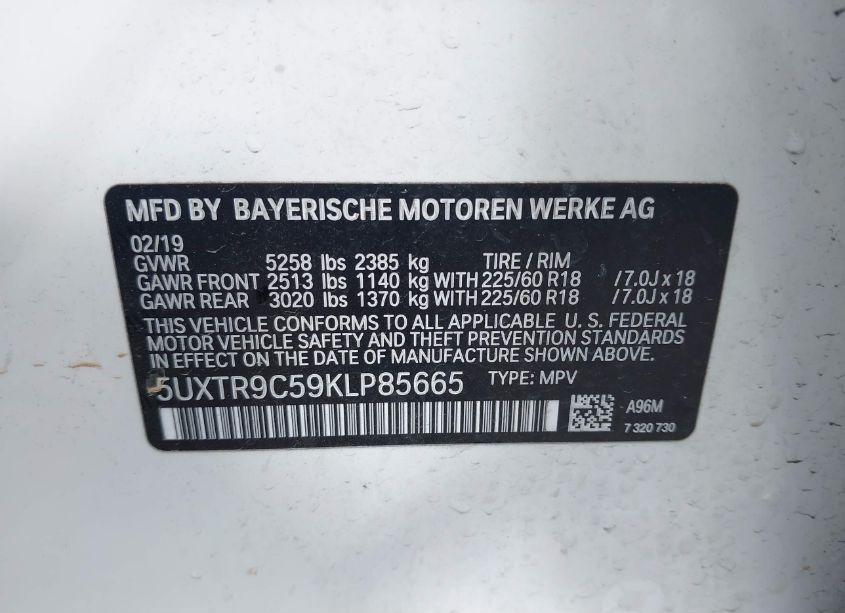 Photo 9 of 2019 Bmw X3 XDRIVE30I (VIN 5UXTR9C59KLP85665)