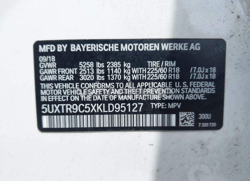 Photo 9 of 2019 Bmw X3 XDRIVE30I (VIN 5UXTR9C5XKLD95127)