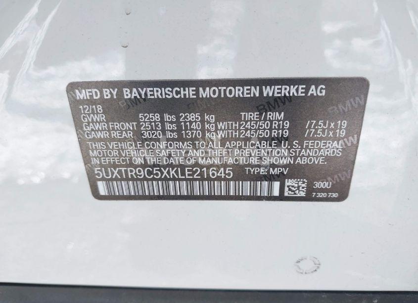 Photo 9 of 2019 Bmw X3 XDRIVE30I (VIN 5UXTR9C5XKLE21645)