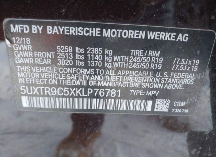 Photo 9 of 2019 Bmw X3 XDRIVE30I (VIN 5UXTR9C5XKLP76781)