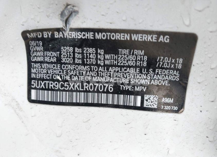 Photo 9 of 2019 Bmw X3 XDRIVE30I (VIN 5UXTR9C5XKLR07076)