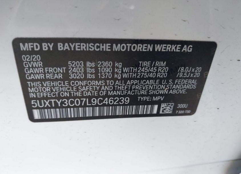 Photo 9 of 2020 Bmw X3 SDRIVE30I (VIN 5UXTY3C07L9C46239)