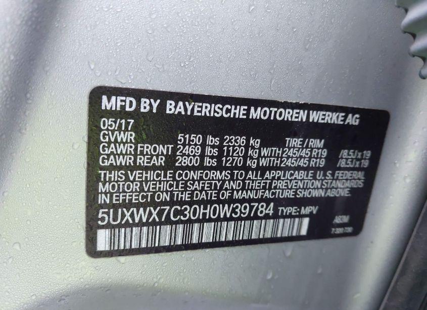 Photo 9 of 2017 Bmw X3 XDRIVE35I (VIN 5UXWX7C30H0W39784)