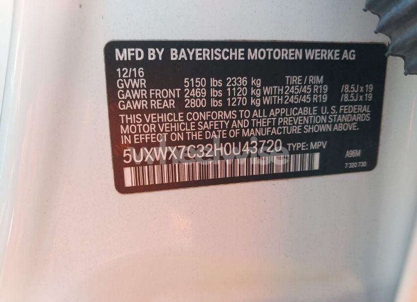 Photo 9 of 2017 Bmw X3 XDRIVE35I (VIN 5UXWX7C32H0U43720)