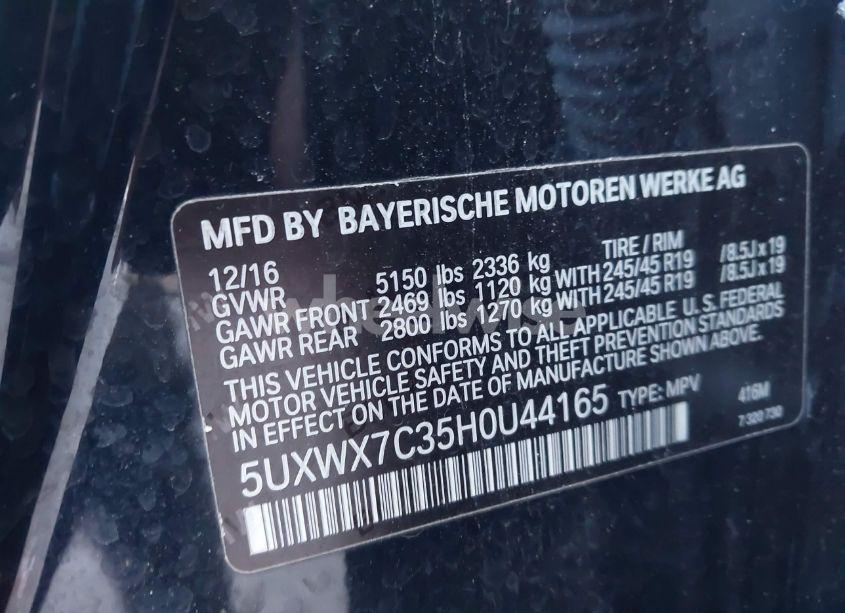Photo 9 of 2017 Bmw X3 XDRIVE35I (VIN 5UXWX7C35H0U44165)