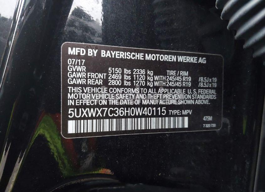 Photo 9 of 2017 Bmw X3 XDRIVE35I (VIN 5UXWX7C36H0W40115)