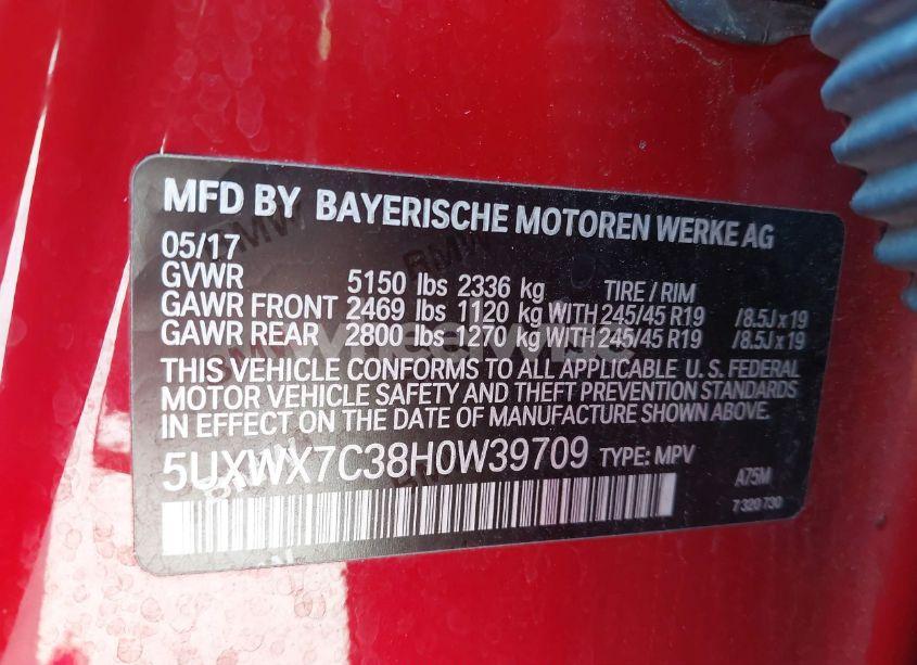 Photo 9 of 2017 Bmw X3 XDRIVE35I (VIN 5UXWX7C38H0W39709)