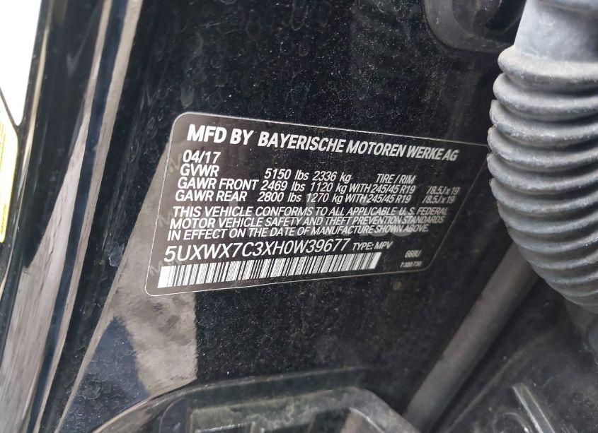 Photo 9 of 2017 Bmw X3 XDRIVE35I (VIN 5UXWX7C3XH0W39677)