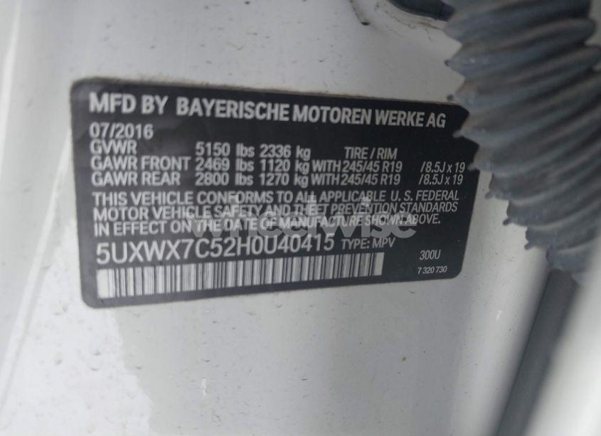 Photo 9 of 2017 Bmw X3 XDRIVE35I (VIN 5UXWX7C52H0U40415)