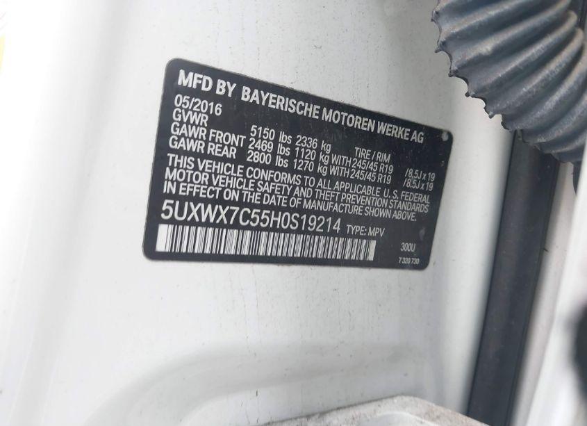 Photo 9 of 2017 Bmw X3 XDRIVE35I (VIN 5UXWX7C55H0S19214)