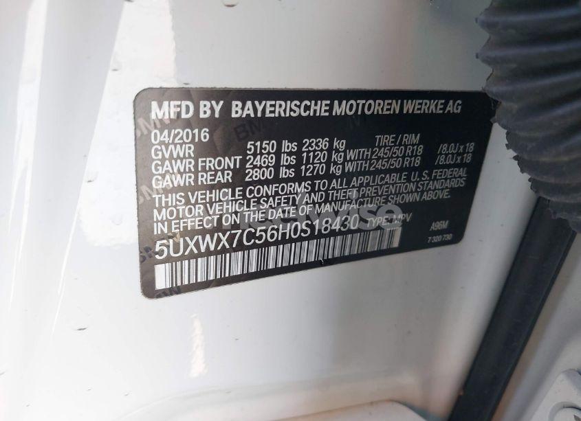 Photo 9 of 2017 Bmw X3 XDRIVE35I (VIN 5UXWX7C56H0S18430)