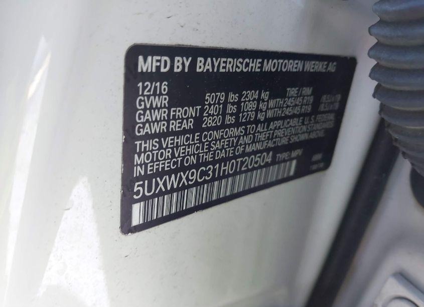 Photo 9 of 2017 Bmw X3 XDRIVE28I (VIN 5UXWX9C31H0T20504)