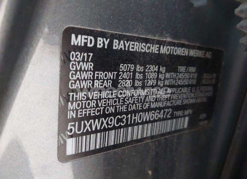 Photo 9 of 2017 Bmw X3 XDRIVE28I (VIN 5UXWX9C31H0W66472)