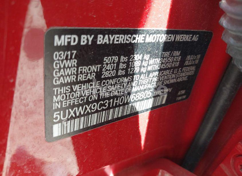 Photo 9 of 2017 Bmw X3 XDRIVE28I (VIN 5UXWX9C31H0W68805)