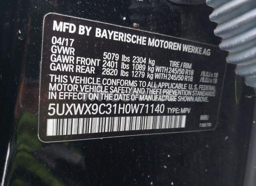 Photo 9 of 2017 Bmw X3 XDRIVE28I (VIN 5UXWX9C31H0W71140)