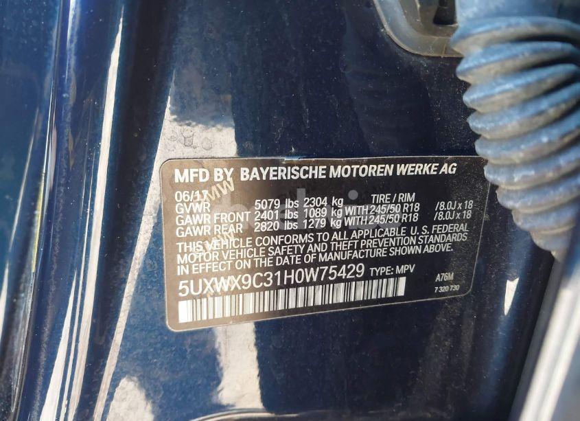 Photo 9 of 2017 Bmw X3 XDRIVE28I (VIN 5UXWX9C31H0W75429)