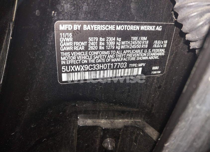 Photo 9 of 2017 Bmw X3 XDRIVE28I (VIN 5UXWX9C33H0T17703)