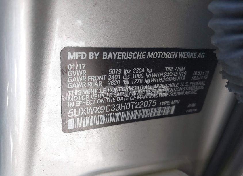 Photo 9 of 2017 Bmw X3 XDRIVE28I (VIN 5UXWX9C33H0T22075)