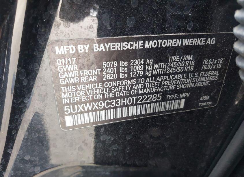 Photo 9 of 2017 Bmw X3 XDRIVE28I (VIN 5UXWX9C33H0T22285)