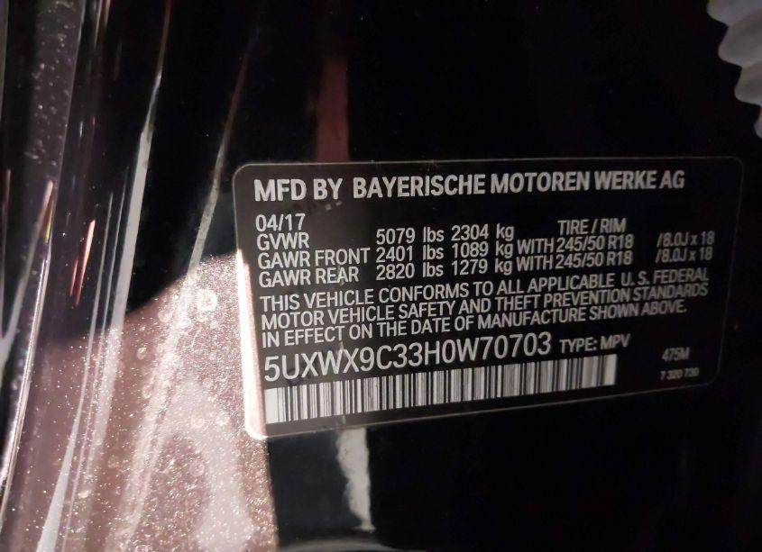 Photo 9 of 2017 Bmw X3 XDRIVE28I (VIN 5UXWX9C33H0W70703)