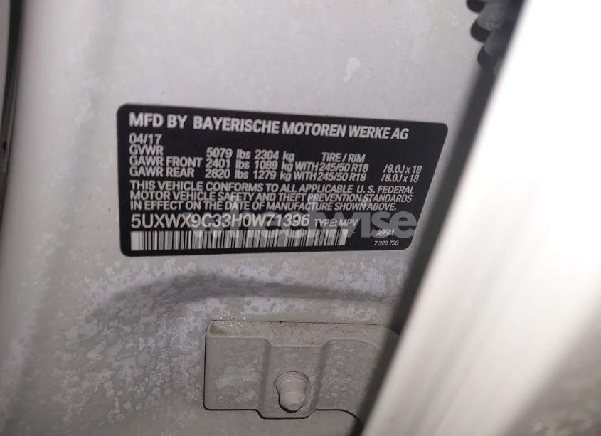 Photo 9 of 2017 Bmw X3 XDRIVE28I (VIN 5UXWX9C33H0W71396)