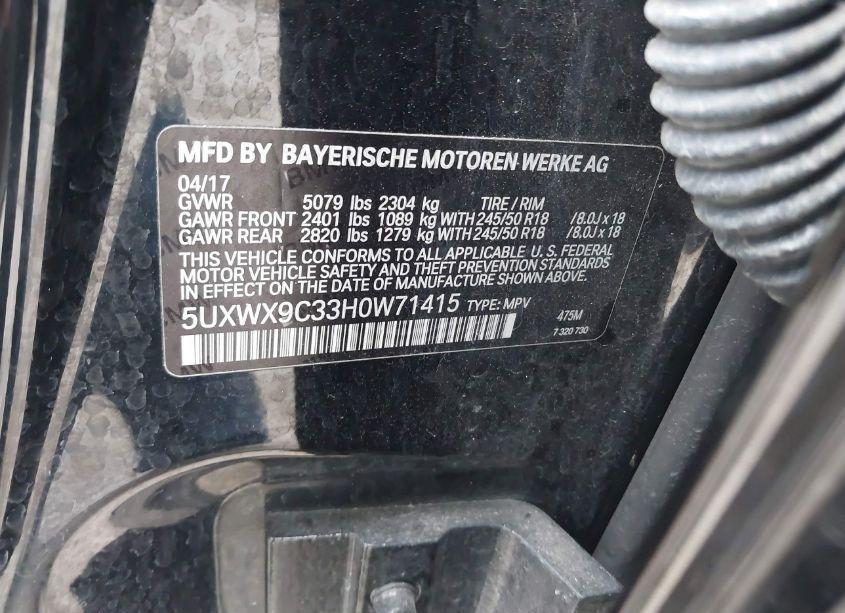 Photo 9 of 2017 Bmw X3 XDRIVE28I (VIN 5UXWX9C33H0W71415)