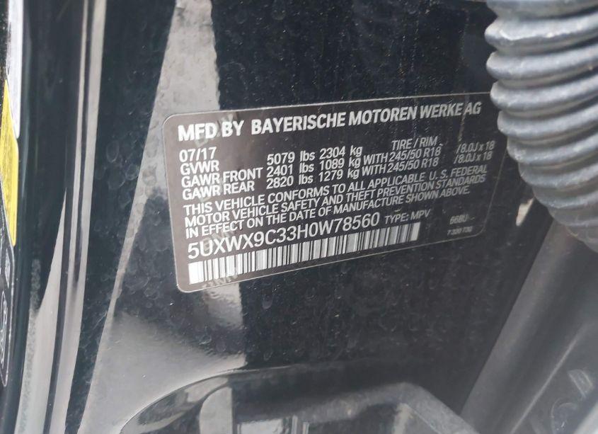 Photo 9 of 2017 Bmw X3 XDRIVE28I (VIN 5UXWX9C33H0W78560)