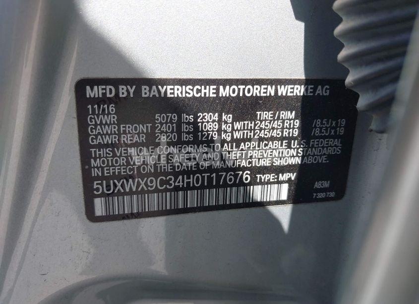 Photo 9 of 2017 Bmw X3 XDRIVE28I (VIN 5UXWX9C34H0T17676)