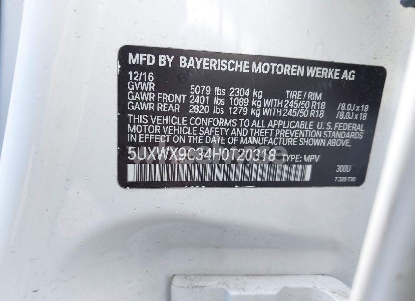 Photo 9 of 2017 Bmw X3 XDRIVE28I (VIN 5UXWX9C34H0T20318)