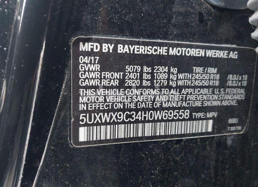 Photo 9 of 2017 Bmw X3 XDRIVE28I (VIN 5UXWX9C34H0W69558)