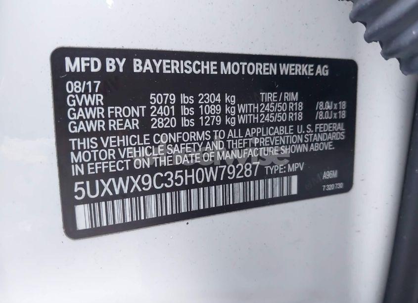 Photo 9 of 2017 Bmw X3 XDRIVE28I (VIN 5UXWX9C35H0W79287)
