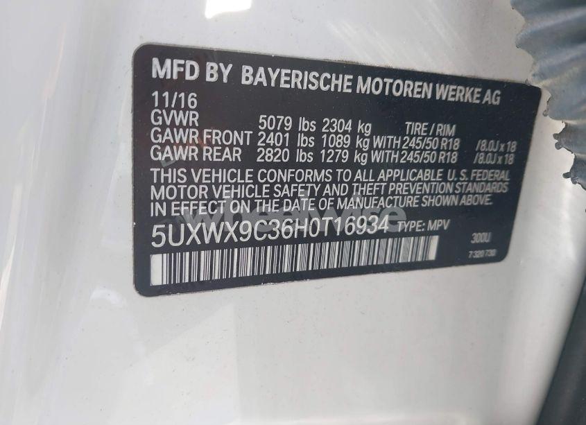 Photo 9 of 2017 Bmw X3 XDRIVE28I (VIN 5UXWX9C36H0T16934)