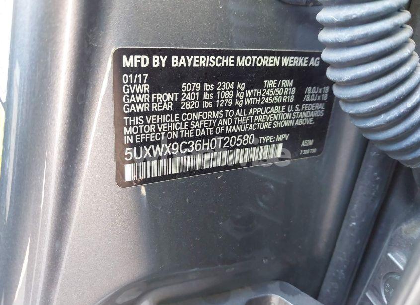 Photo 9 of 2017 Bmw X3 XDRIVE28I (VIN 5UXWX9C36H0T20580)