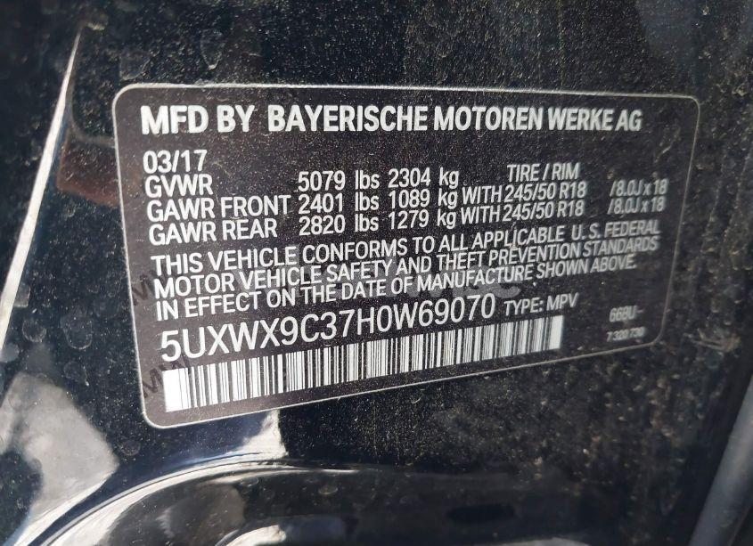 Photo 9 of 2017 Bmw X3 XDRIVE28I (VIN 5UXWX9C37H0W69070)