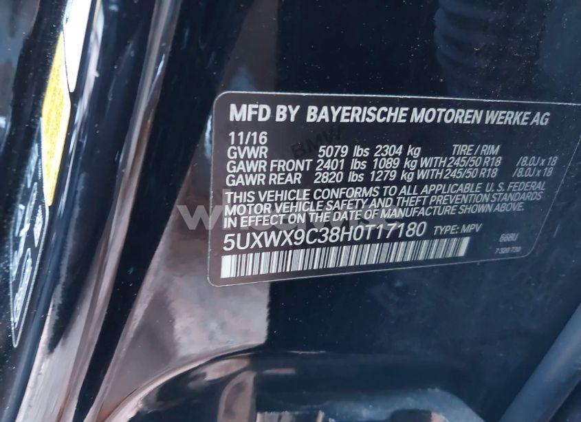 Photo 9 of 2017 Bmw X3 XDRIVE28I (VIN 5UXWX9C38H0T17180)