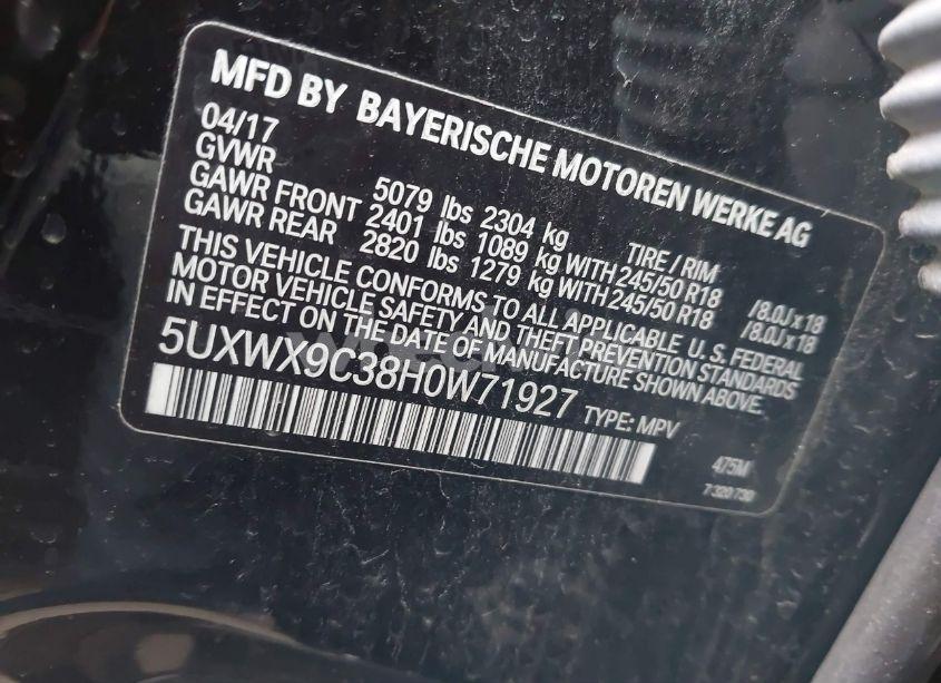 Photo 9 of 2017 Bmw X3 XDRIVE28I (VIN 5UXWX9C38H0W71927)