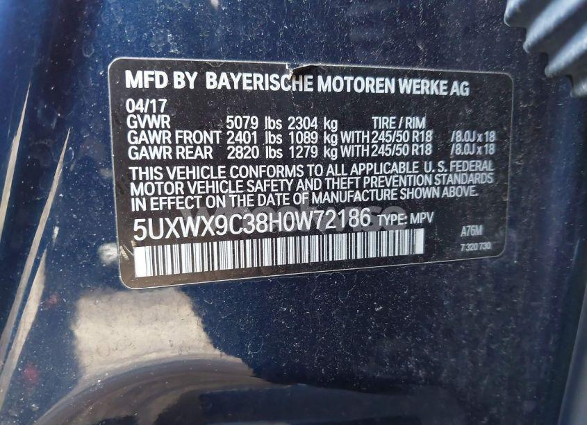 Photo 9 of 2017 Bmw X3 XDRIVE28I (VIN 5UXWX9C38H0W72186)