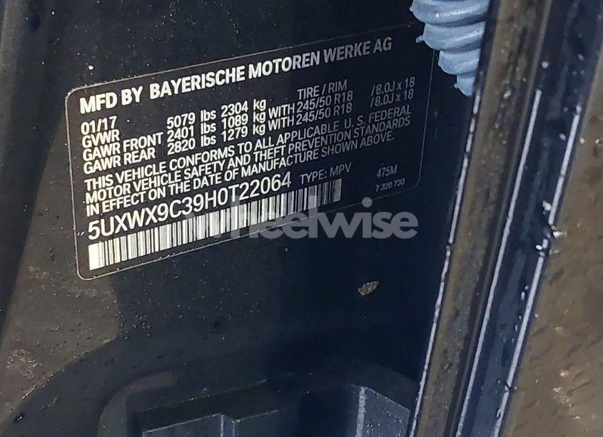 Photo 9 of 2017 Bmw X3 XDRIVE28I (VIN 5UXWX9C39H0T22064)