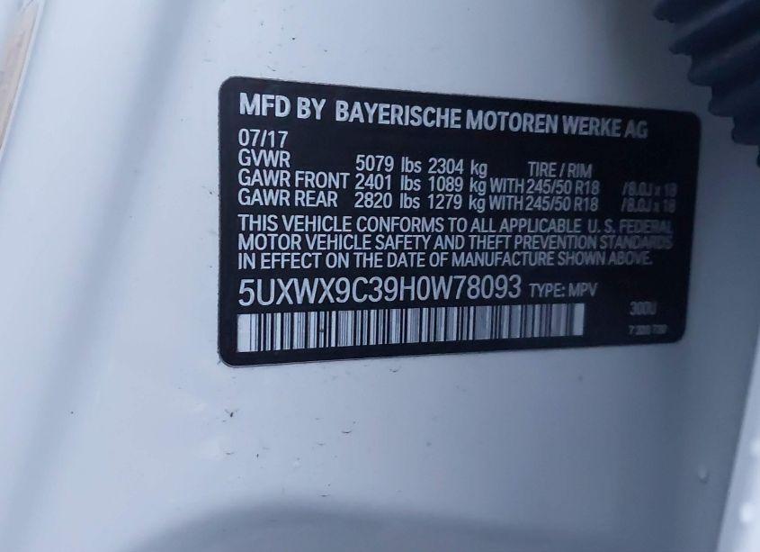 Photo 9 of 2017 Bmw X3 XDRIVE28I (VIN 5UXWX9C39H0W78093)