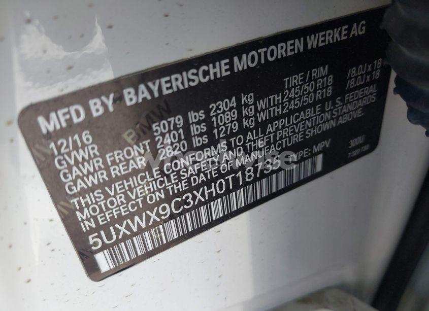 Photo 9 of 2017 Bmw X3 XDRIVE28I (VIN 5UXWX9C3XH0T18735)