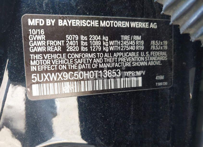 Photo 9 of 2017 Bmw X3 XDRIVE28I (VIN 5UXWX9C50H0T13853)