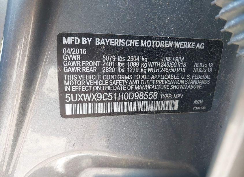 Photo 9 of 2017 Bmw X3 XDRIVE28I (VIN 5UXWX9C51H0D98558)