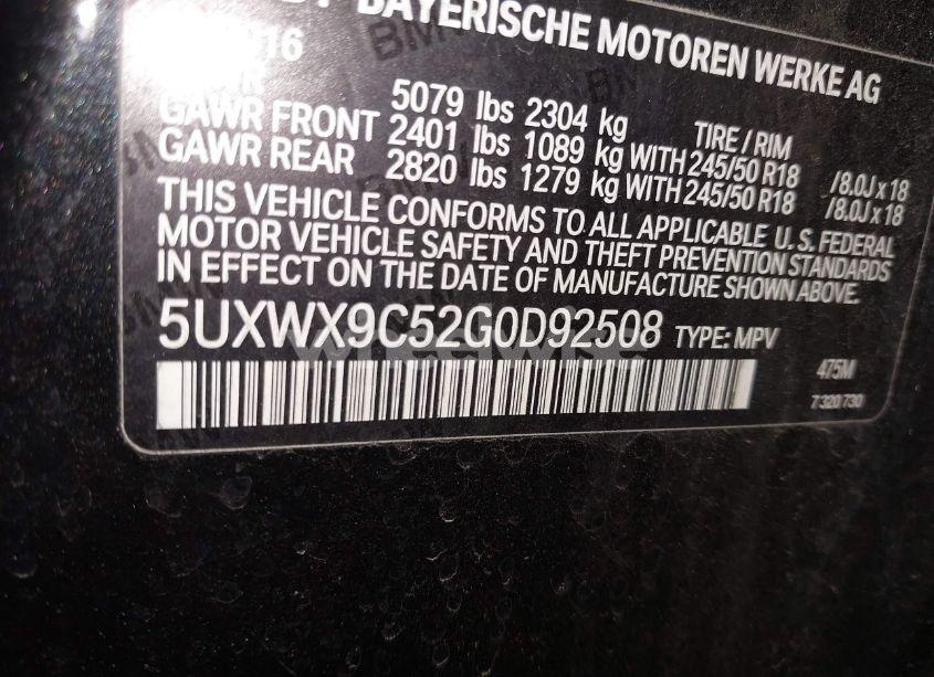 Photo 9 of 2016 Bmw X3 XDRIVE28I (VIN 5UXWX9C52G0D92508)